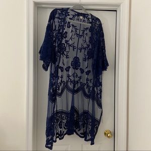 Navy blue bohemian maxi kimono